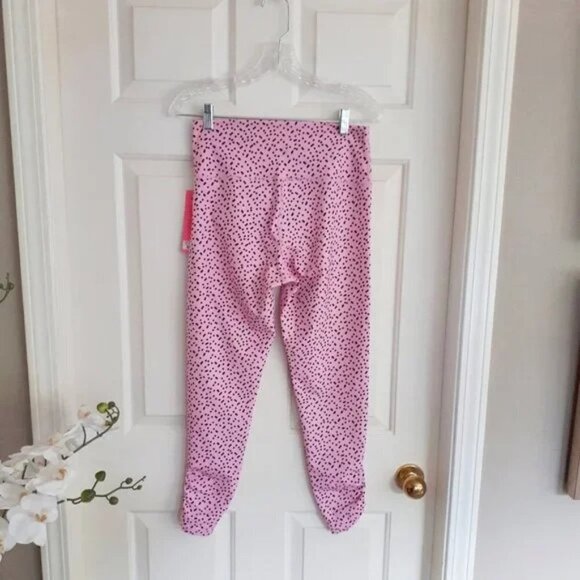 NWT Betsey Johnson pink & black polka dot high rise leggings, L - Picture 4 of 5